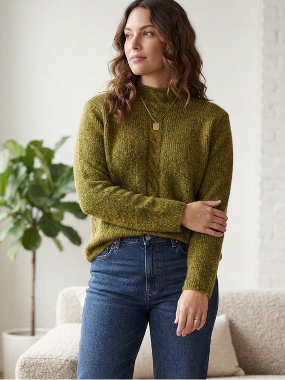 Norton Studio Knit Green Sweater Mock Neck